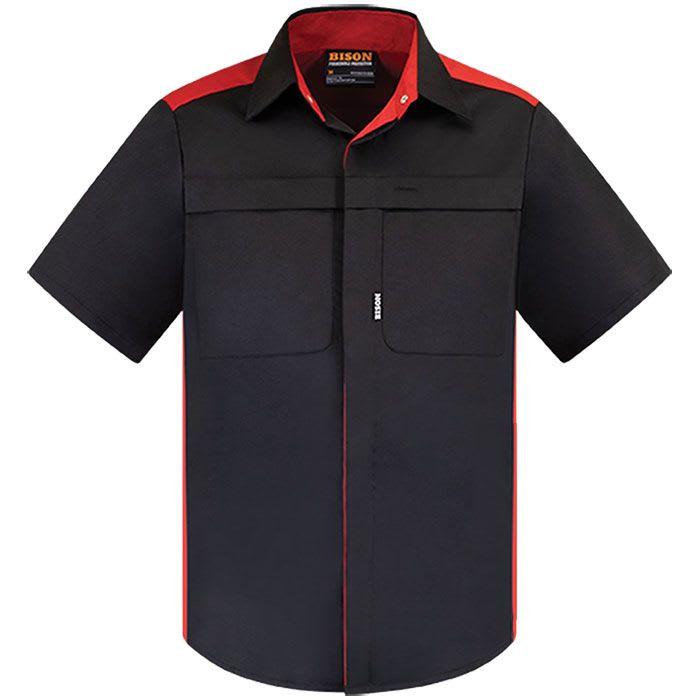 Bison, Polycotton Contrast Shirt, 220012 - Black/Red (BR) (Size: XL)
