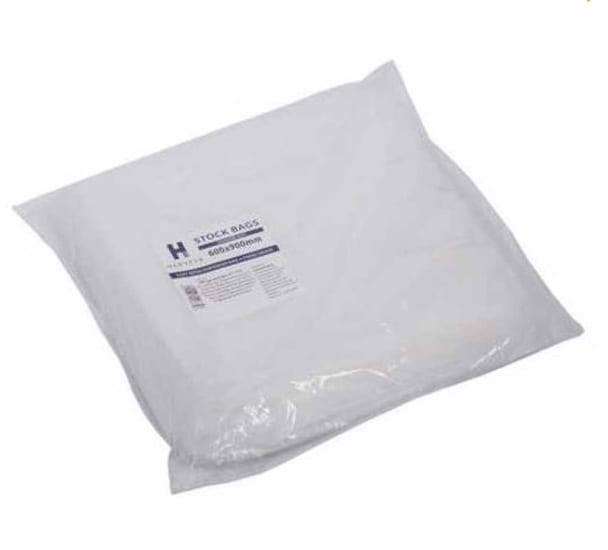 Heavy-duty clear LDPE bags, 300 x 450mm size, 100-pack, ideal for storage, display, and food packaging.