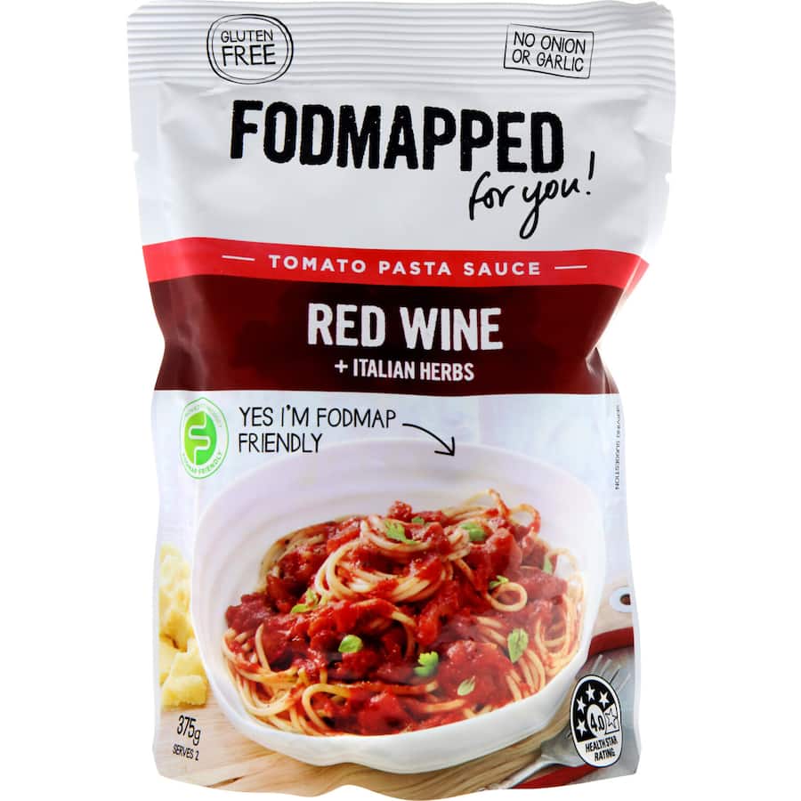 Fodmapped Pasta Sauce Red Wine Gluten Free Pouch 375g