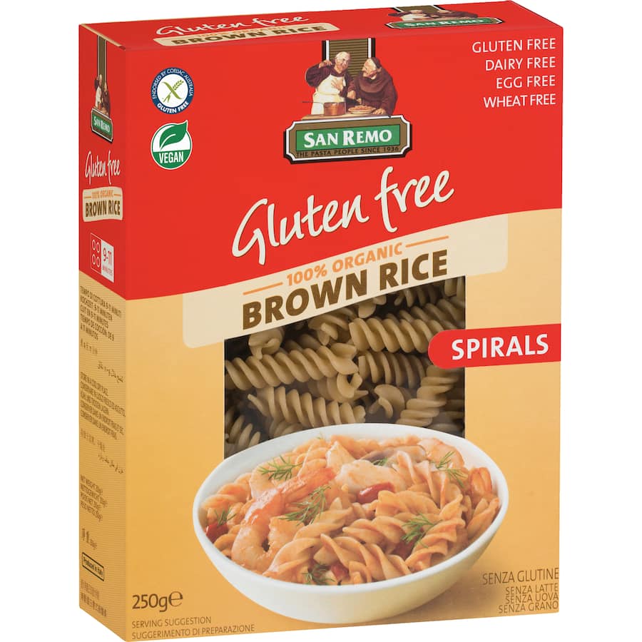 San Remo Gluten Free Brown Rice Pasta Spirals 250g