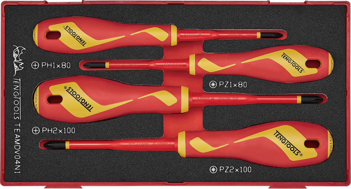 Teng Screwdriver Set Insulated PH/PZ 270 x 143 x 50mm 4 Piece (Set)