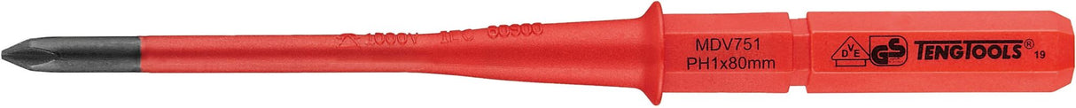 Teng 1000V Screwdriver Interchangeable PH1 Slim 1 x 80mm
