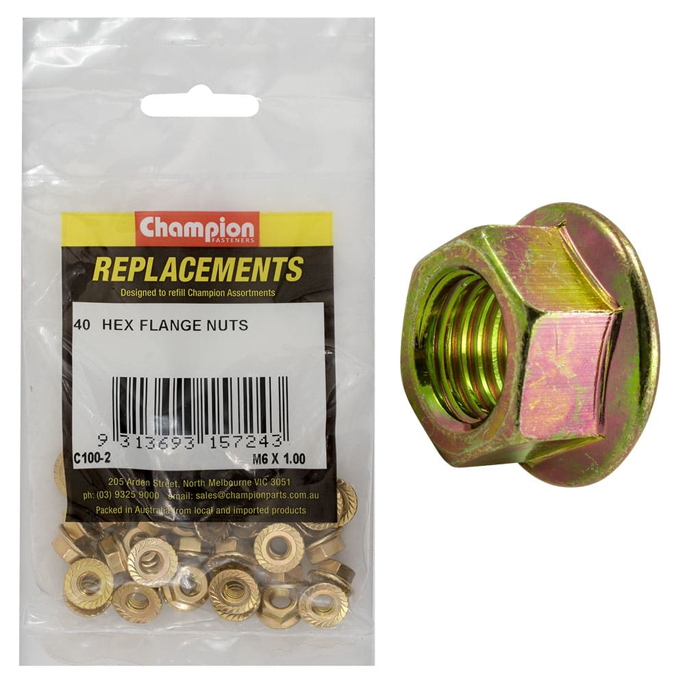 Champion Hex Flange Nut M6 x 1.00 Pack of 40