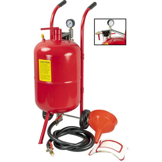 ProEquip Pressurised Sand Blaster 37L, heavy-duty steel construction for rapid rust, paint removal with adjustable sand flow.