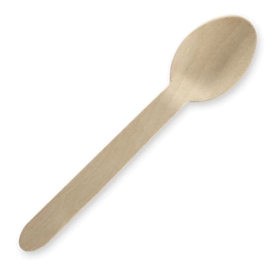 BioPak 16cm wooden spoon made from FSC-certified birchwood; sustainable, biodegradable, and ideal for eco-friendly dining.