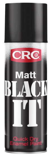 Six-pack of CRC 5110 Black It Matt 400ml spray cans for quick-drying, durable enamel paint with excellent coverage and finish.