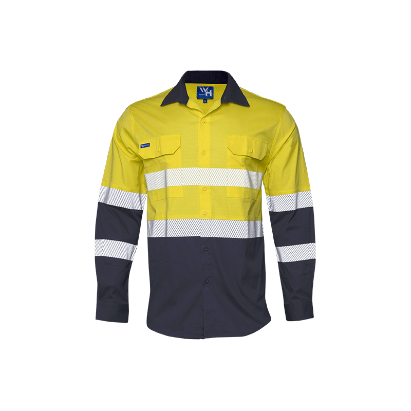 Workhorse, Hi Vis Stretch Ripstop Shirt, MSH274 - Yellow/Navy (Size: XL)