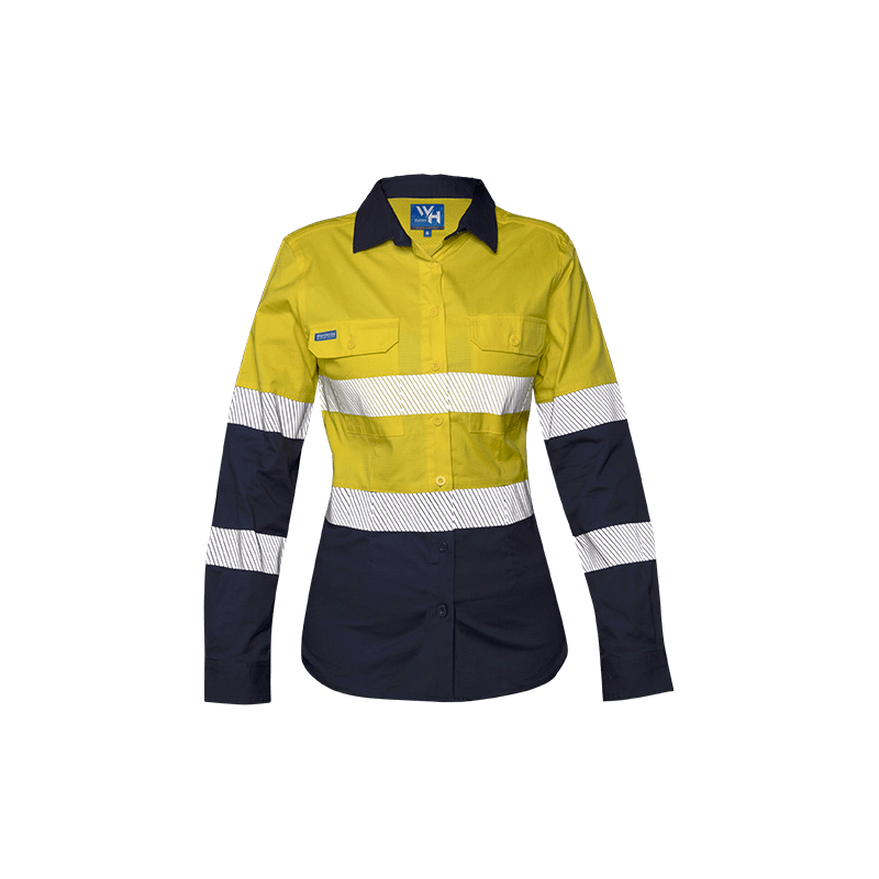Workhorse, Women's Hi Vis Stretch Ripstop Shirt - Yellow/Navy (Size: 20)