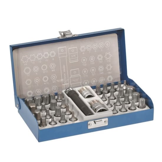 Toledo Multi Bit Set - 37 Piece in a metal case, featuring Ribe, Hex, Torx, Spline bits, and various drive adaptors.