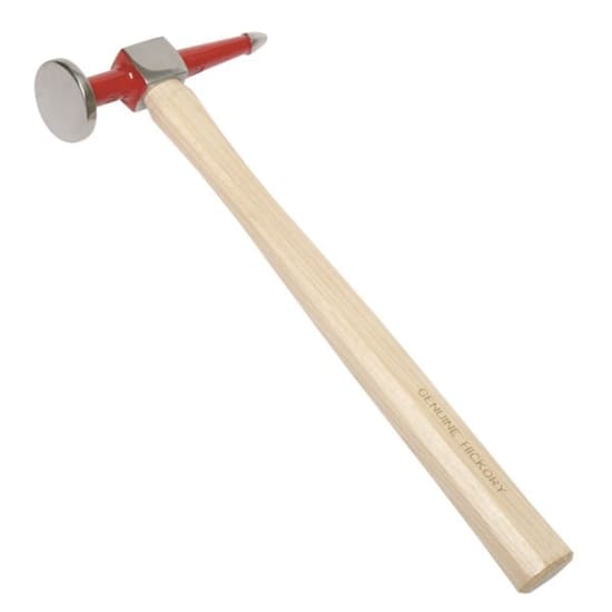 Toledo Panel Beating Hammer with hickory handle, featuring round and pick faces, designed for precision in metalworking.