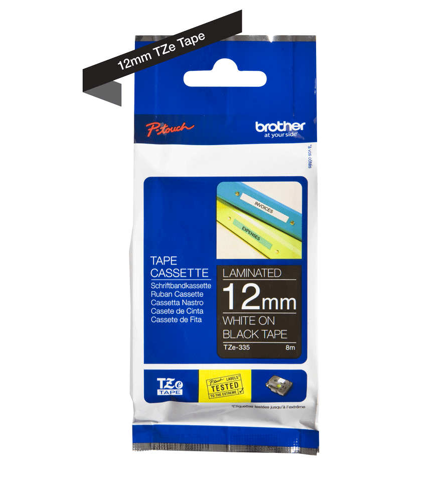 Brother TZe-335 Labelling Tape - White on Black 12mm