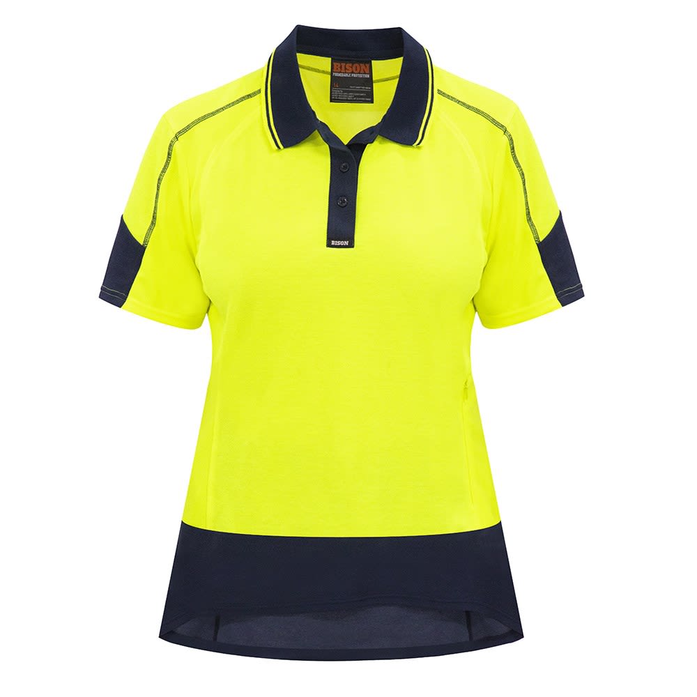Bison, Women's Hi Vis Cotton Back Polo, W23101 - Yellow/Navy (Size: 24)