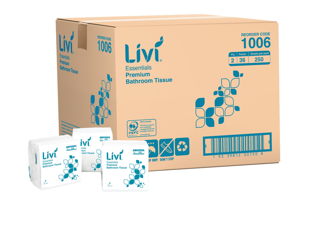 2 Ply Toilet Paper Interleave 250 Sheets (Carton of 36) - Livi Essentials