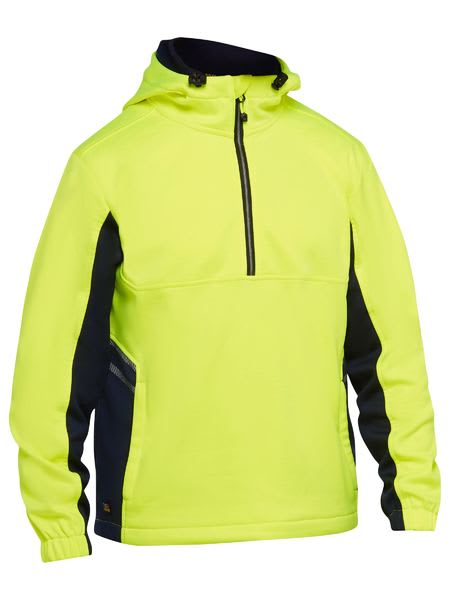 Bisley, Hi Vis Liquid Repellent Fleece Hoodie - Yellow/Navy (Size: 4XL)