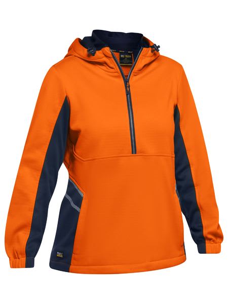 Women's Hi Vis Liquid Repellent Fleece Hoodie - Orange/Navy (Size: 16)