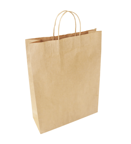 Large twisted handle paper bags in brown kraft, eco-friendly, stylish, and durable for shopping or gift-giving. 25 pack.