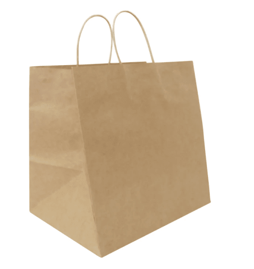 Extra wide twisted handle paper bags in brown kraft, perfect for groceries and retail, eco-friendly and durable, 25-pack.