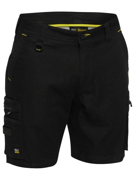 Bisley, Flx and Move Stretch Denim Zip Cargo Short - Black (Size: 97)