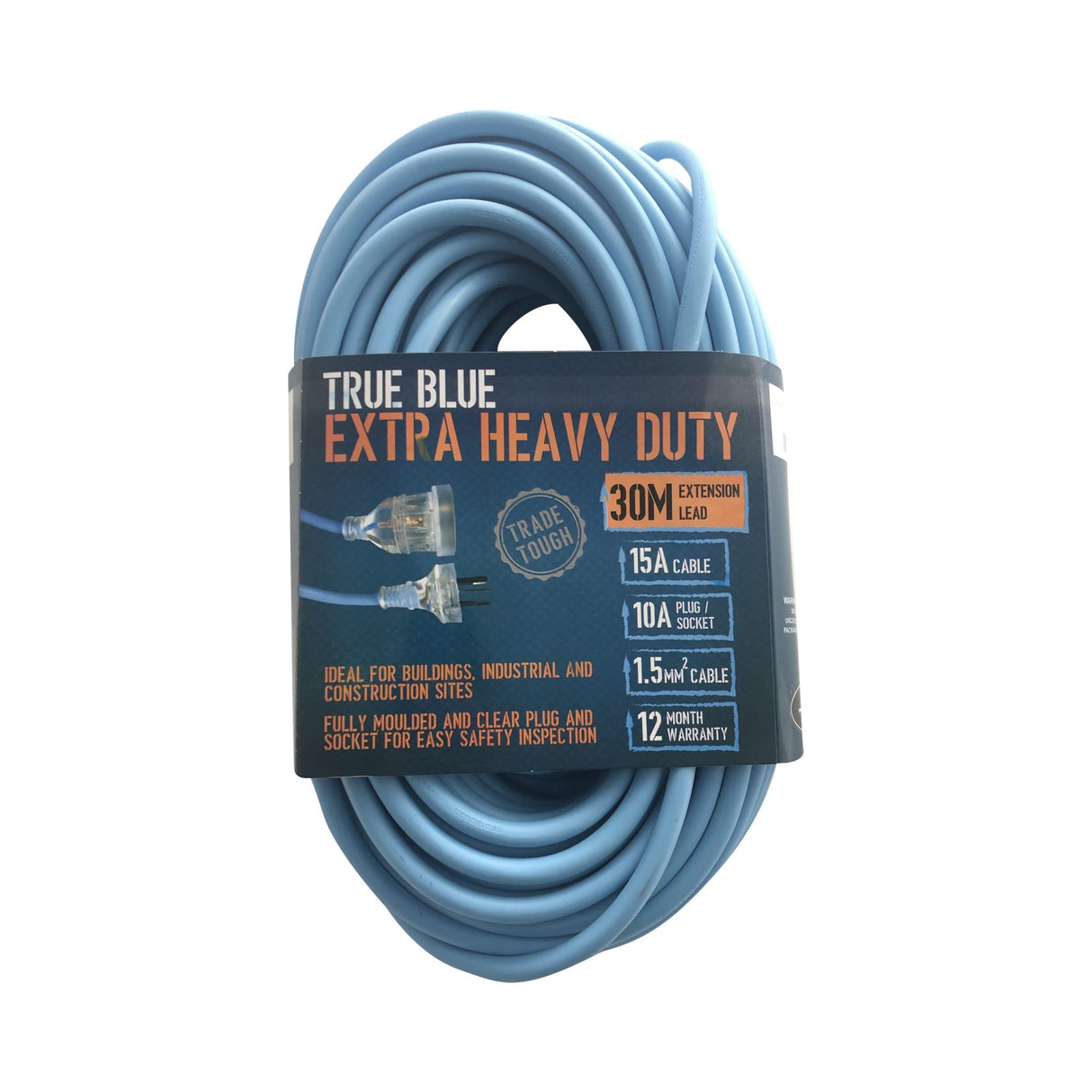 True Blue Heavy Duty Blue Extension Lead P10A L15A 30m