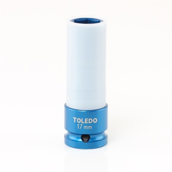 Toledo Wheel Nut Socket-17mm: durable impact socket with protective shell, designed for standard and alloy wheels.