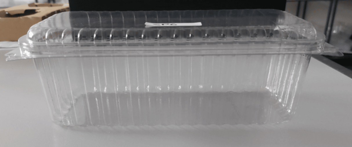 Clear RPET mini donut container, 190x75x100mm, fits 400 donuts, perfect for bakeries and catering with eco-friendly design.