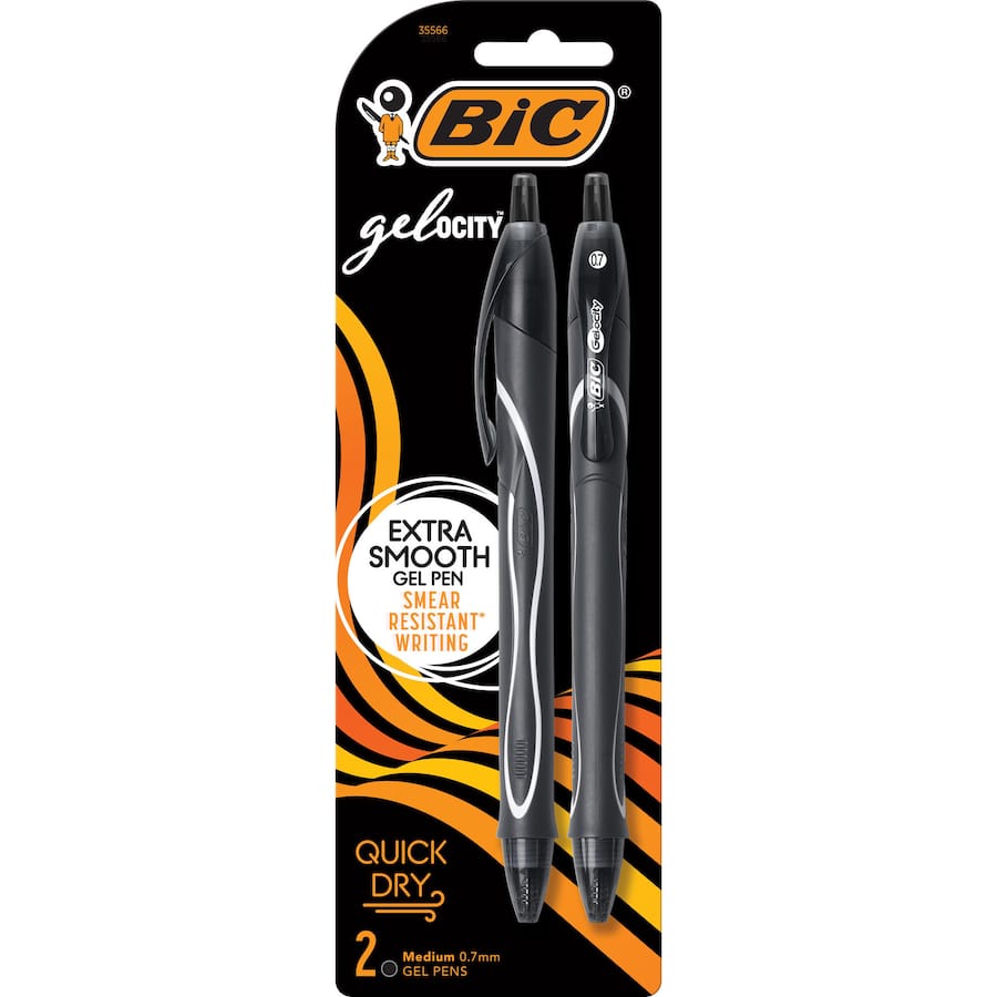 Bic Gelocity Pens Quick Dry Black 2pack
