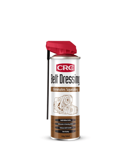 CRC 1753472 Belt Dressing 500ml spray enhances belt performance, reduces squeals, and extends life with a water-resistant film.