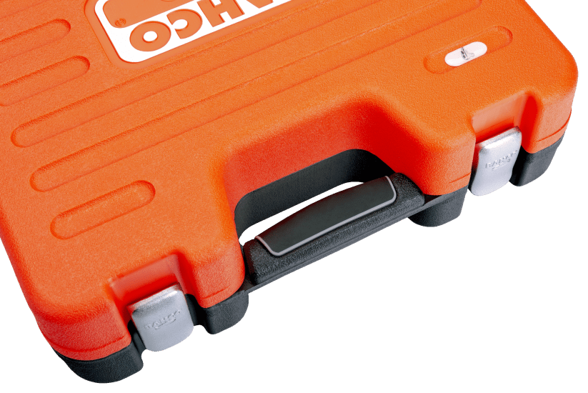 Bahco 108-piece socket set with 1/4" and 1/2" drive, featuring durable alloy steel sockets and versatile accessories.