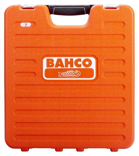 Bahco 108-piece socket set with various sizes, flexible spanners, and a durable storage box for versatile professional use.