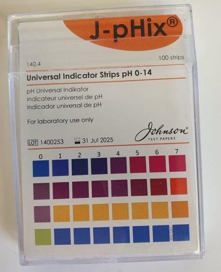 PH Indicator Strips (100) for accurate pH measurement from 0 to 14 using four color-coded pads for easy reading.