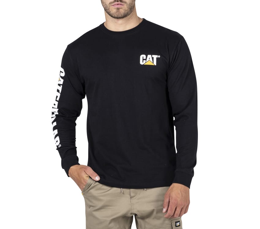 CAT, Trademark Banner Long Sleeve Tee - Black (Size: 2XL)