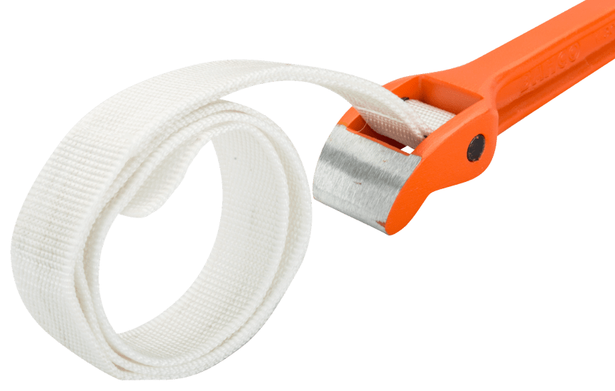Bahco 300mm pipe wrench with nylon strap, designed for narrow spaces and secure gripping on delicate workpieces.