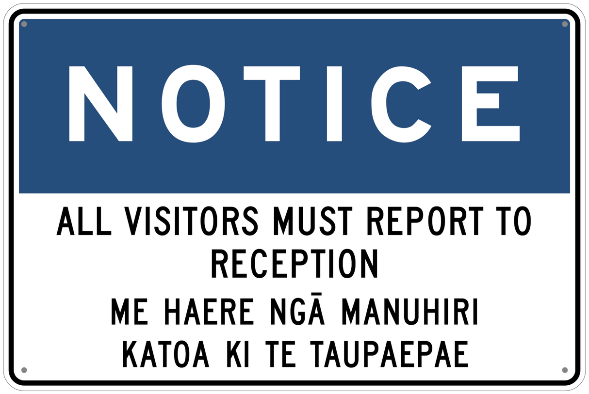 Te Reo Maori Sign|Notice Visitor Report to Rec W450mm x H300mm - Standard