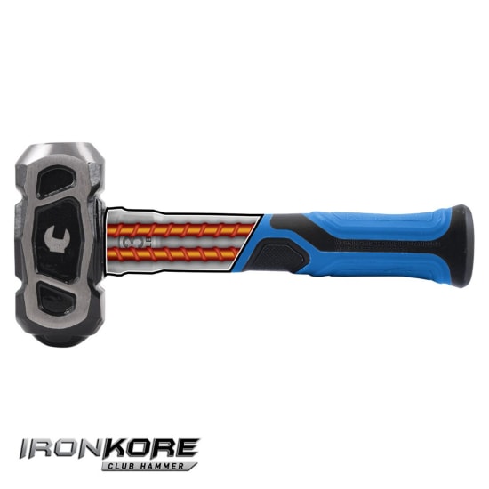 Kincrome Ironkore 3lb club hammer with heat-treated steel, dual faces, rubber grip, and lifetime warranty for heavy-duty tasks.