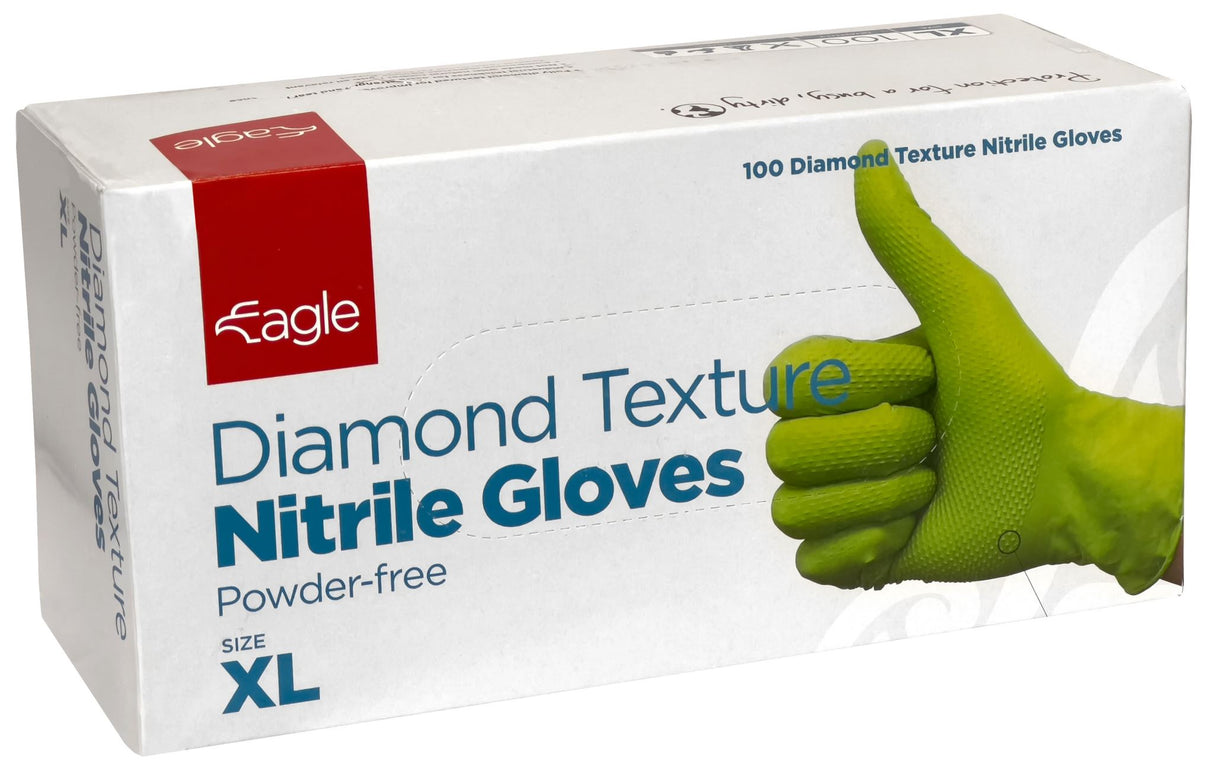 Eagle Diamond Textured Nitrile Gloves, Green Pack of 100 - Standard - L