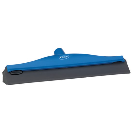 Vikan 400mm blue squeegee for efficient ceiling condensation removal, featuring drain holes for moisture collection.
