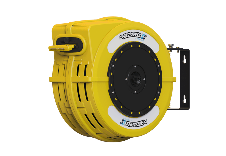 Retracta C1 yellow and black caution tape barrier reel, 48mm x 25m, ideal for crowd control and safety management.