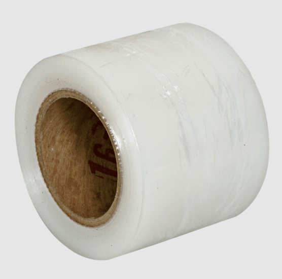Clear hand stretch film roll, 50mm x 300m, 15um thick, ideal for packaging and transport, user-friendly design for easy application.