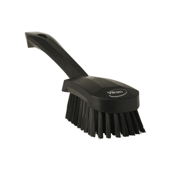 Vikan Short Handled Washing Brush with stiff bristles, 270mm, ergonomic grip for tough cleaning tasks on various surfaces.
