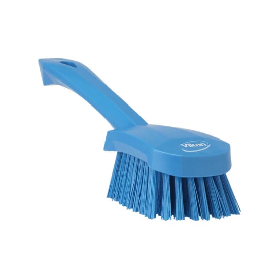 Vikan blue washing brush with stiff bristles, 270mm long, designed for tough cleaning tasks in industrial settings.