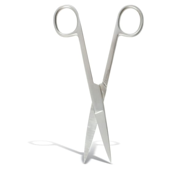 Durable 15cm stainless steel scissors with ergonomic design, perfect for medical and first aid use.