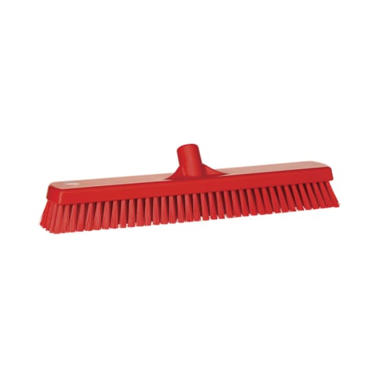 Vikan 470mm red stiff-bristle brush for effective cleaning of epoxy, tiles, and cement surfaces, compatible with Vikan handles.