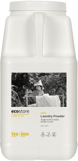 Ecostore Lemon Laundry Powder 4.5kg, eco-friendly detergent with fresh lemon scent, perfect for effective stain removal and green living.