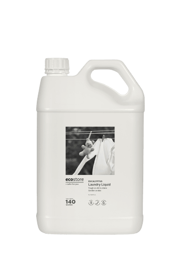 Ecostore Eucalyptus Laundry Liquid 5L bottle, eco-friendly formula with eucalyptus scent for effective cleaning and odor removal.