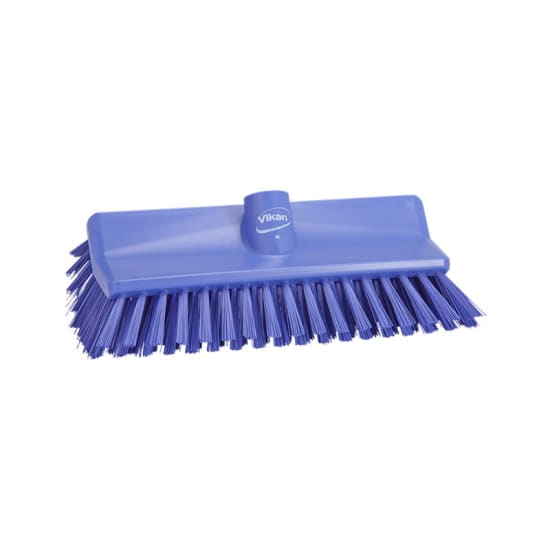 Vikan High-Lo Stiff Bristle Brush in purple, measuring 265mm, ideal for efficient cleaning in tight spaces and hard-to-reach areas.
