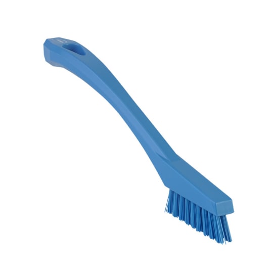Vikan Detail Stiff Bristles Brush in blue, 205mm, designed for precise cleaning of gaskets, joints, and conveyor belts.