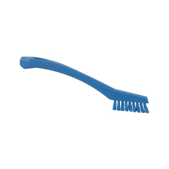 Vikan Detail Brush with stiff bristles in blue, 205mm, designed for precision cleaning of machinery and hard-to-reach areas.