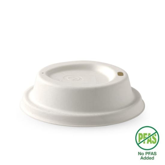BioPak biodegradable plant fibre lids for 90mm cups, leak-proof, sustainable, made from sugarcane pulp (50 pack).
