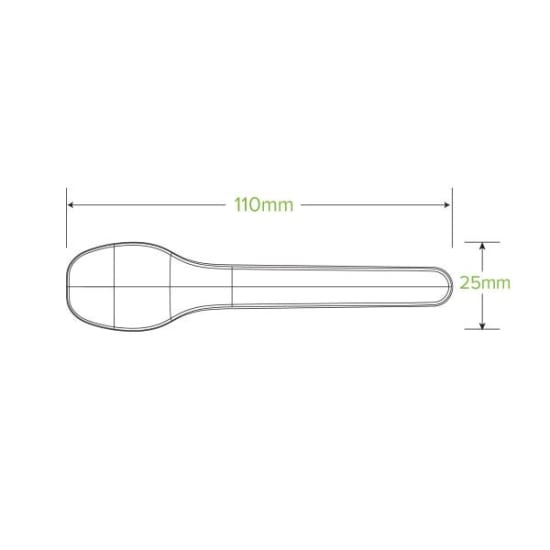 Eco-friendly 11cm disposable teaspoons made from renewable sugarcane pulp, 50 pack, perfect for sustainable dining.