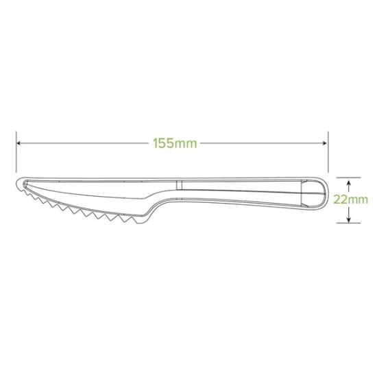 Eco-friendly BioPak plant fibre knife, 15cm long, made from sugarcane pulp, 50-pack for sustainable dining.